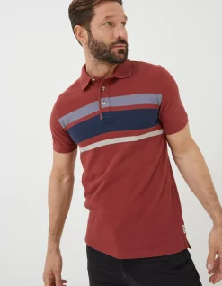FatFace Chest Stripe Pique Polo Washed Red New