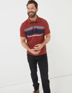 FatFace Chest Stripe Pique Polo Washed Red New