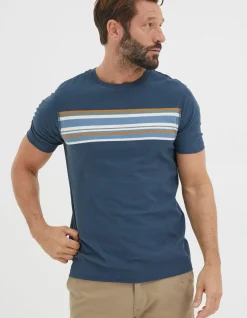 FatFace Chest Stripe T-Shirt Navy New