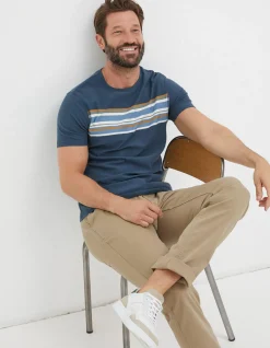 FatFace Chest Stripe T-Shirt Navy New
