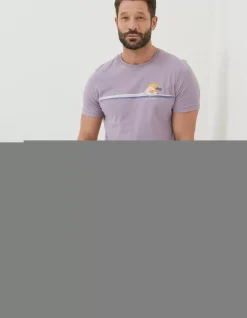 FatFace Chest Stripe Wave T-Shirt Lilac Hot