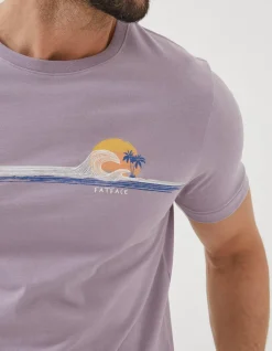 FatFace Chest Stripe Wave T-Shirt Lilac Hot