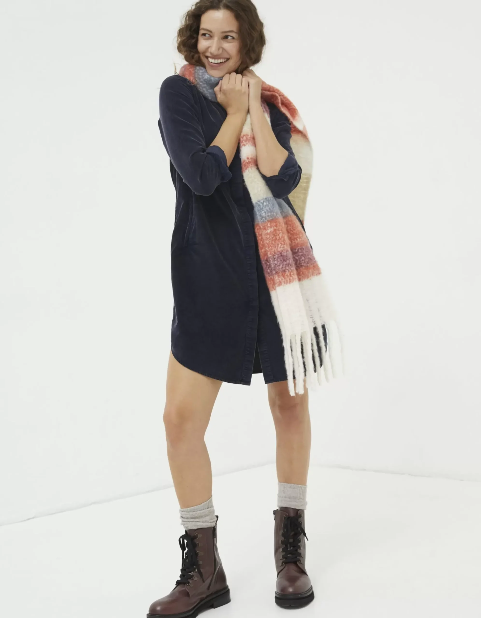 FatFace Chester Cord Shirt Dress Dark Navy Hot