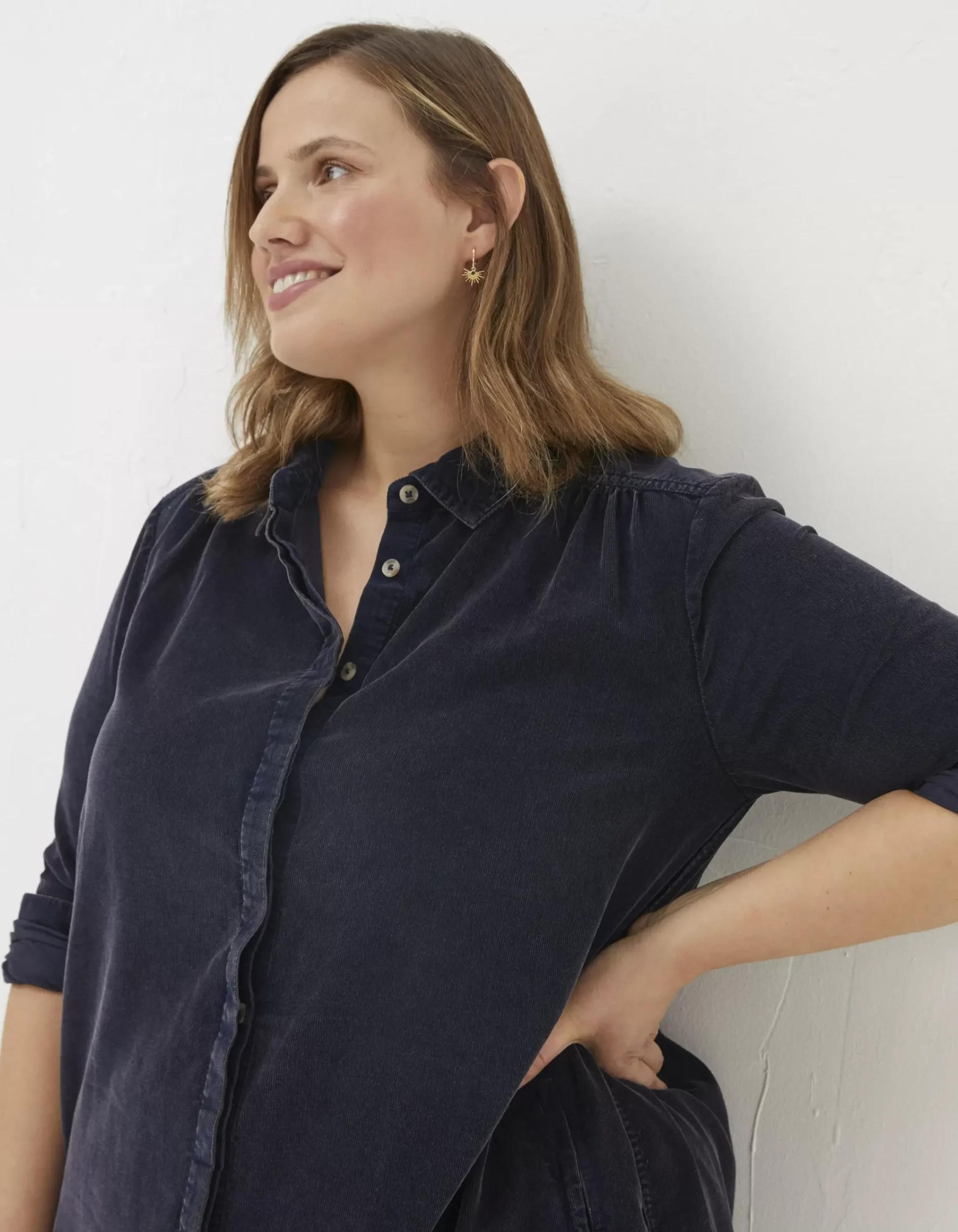 FatFace Chester Cord Shirt Dress Dark Navy Hot