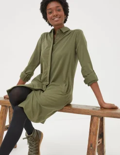 FatFace Chester Jersey Shirt Dress Khaki Green Sale