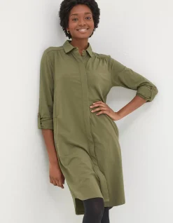 FatFace Chester Jersey Shirt Dress Khaki Green Sale