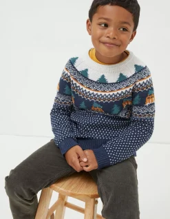 FatFace Christmas Campervan Fairisle Jumper Navy Clearance
