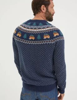 FatFace Christmas Campervan Fairisle Jumper Navy Sale