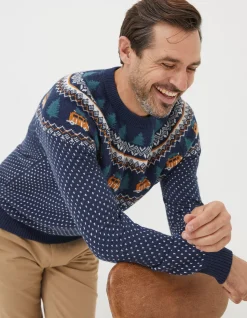 FatFace Christmas Campervan Fairisle Jumper Navy Sale