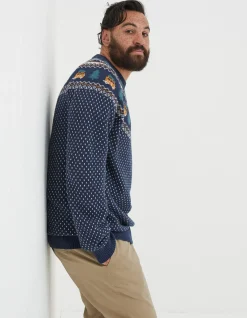 FatFace Christmas Campervan Fairisle Jumper Navy Sale