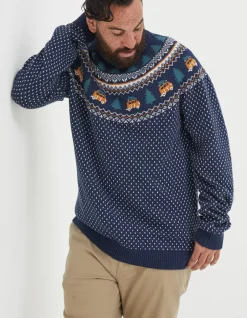 FatFace Christmas Campervan Fairisle Jumper Navy Sale