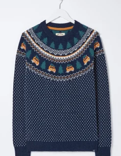 FatFace Christmas Campervan Fairisle Jumper Navy Sale
