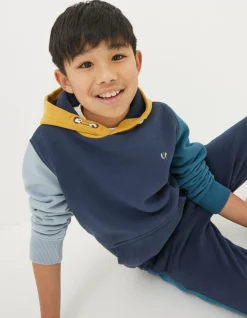 FatFace Colour Block Popover Hoodie Navy Sale