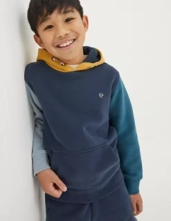 FatFace Colour Block Popover Hoodie Navy Sale
