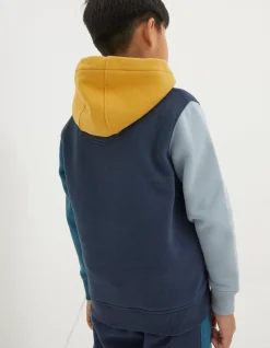 FatFace Colour Block Popover Hoodie Navy Sale