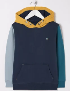 FatFace Colour Block Popover Hoodie Navy Sale