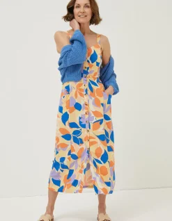 FatFace Corey Stencil Floral Midi Dress Light Orange Outlet