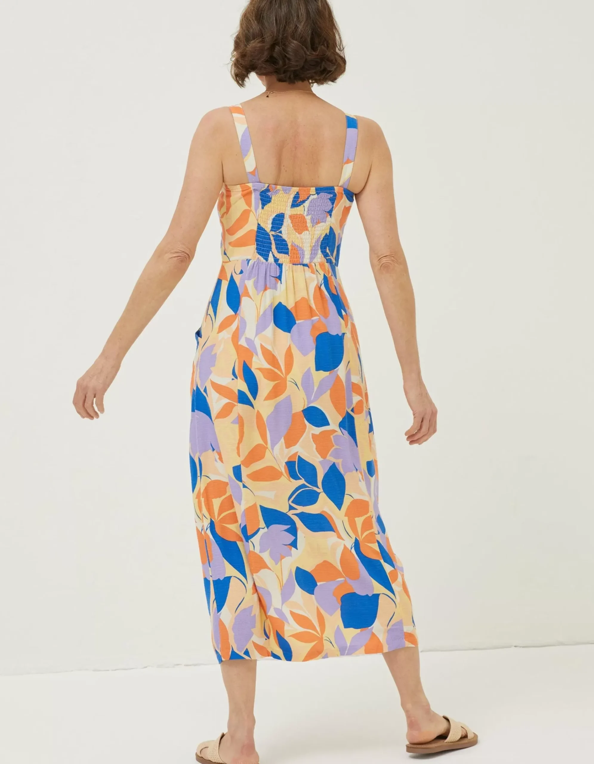 FatFace Corey Stencil Floral Midi Dress Light Orange Outlet