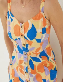 FatFace Corey Stencil Floral Midi Dress Light Orange Outlet