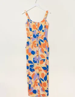 FatFace Corey Stencil Floral Midi Dress Light Orange Outlet