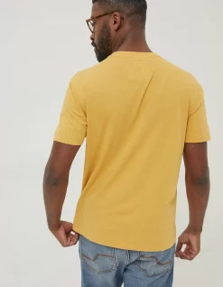 FatFace Cotton Linen Pocket T-Shirt Yellow Outlet