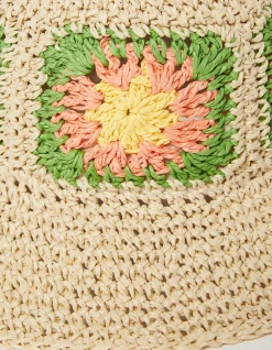 FatFace Crochet Straw Hat Natural Outlet