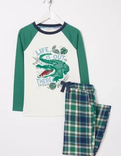 FatFace Crocodile Check Pyjama Set Green Discount