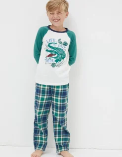 FatFace Crocodile Check Pyjama Set Green Discount