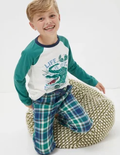 FatFace Crocodile Check Pyjama Set Green Discount