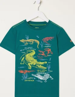 FatFace Crocodile Info Jersey T Shirt Teal Green Sale