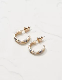FatFace Daisy Enamel Hoop Earrings Blue Hot
