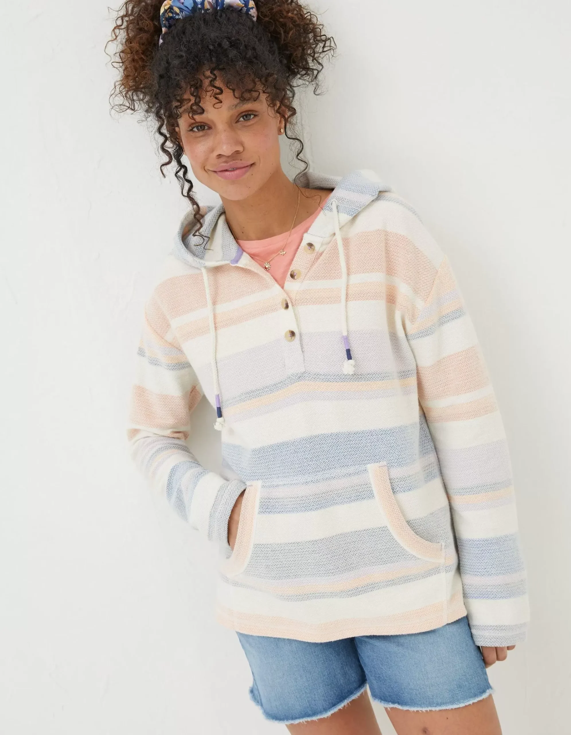 FatFace Daisy Textured Stripe Hoodie Multi Colour Online
