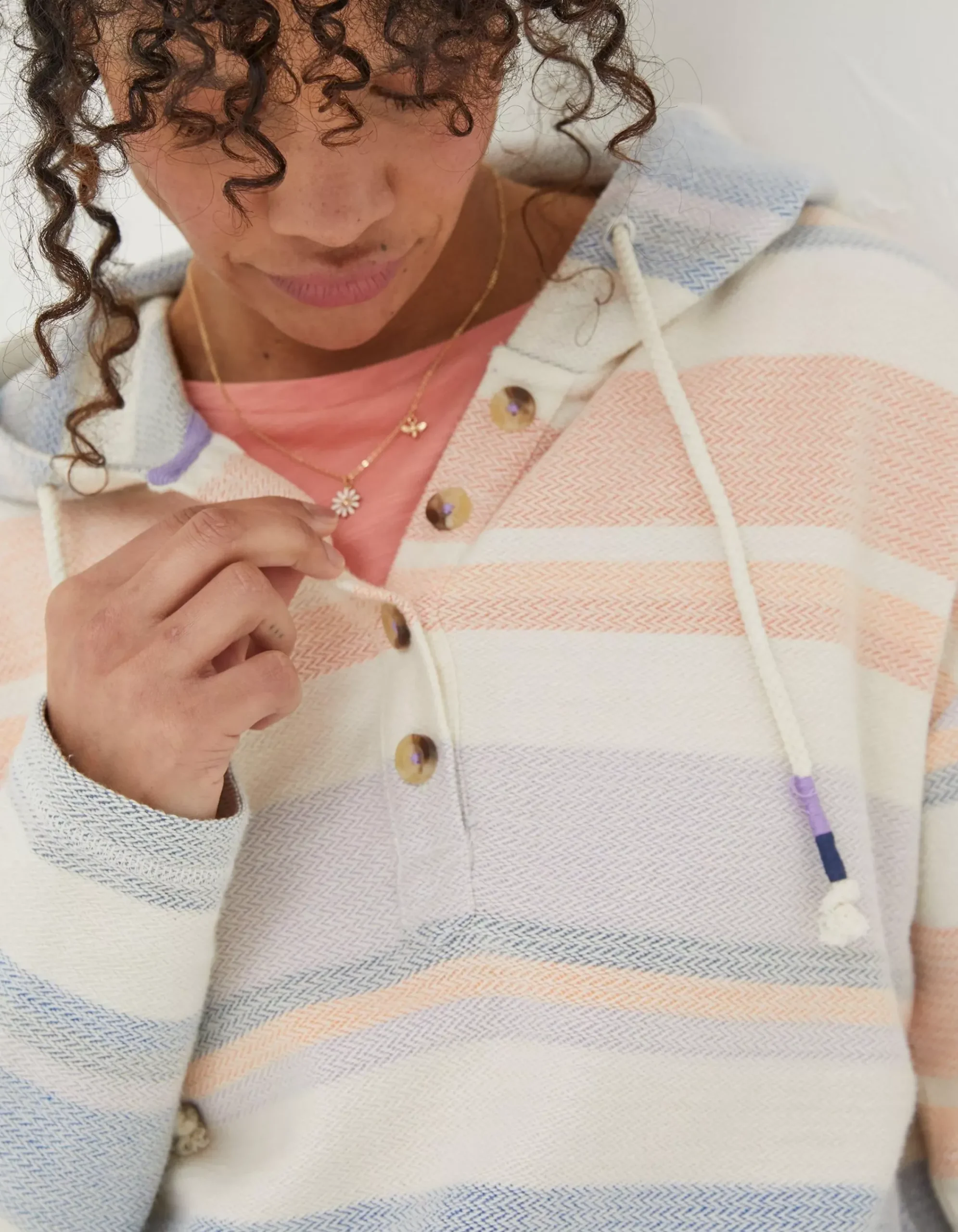 FatFace Daisy Textured Stripe Hoodie Multi Colour Online