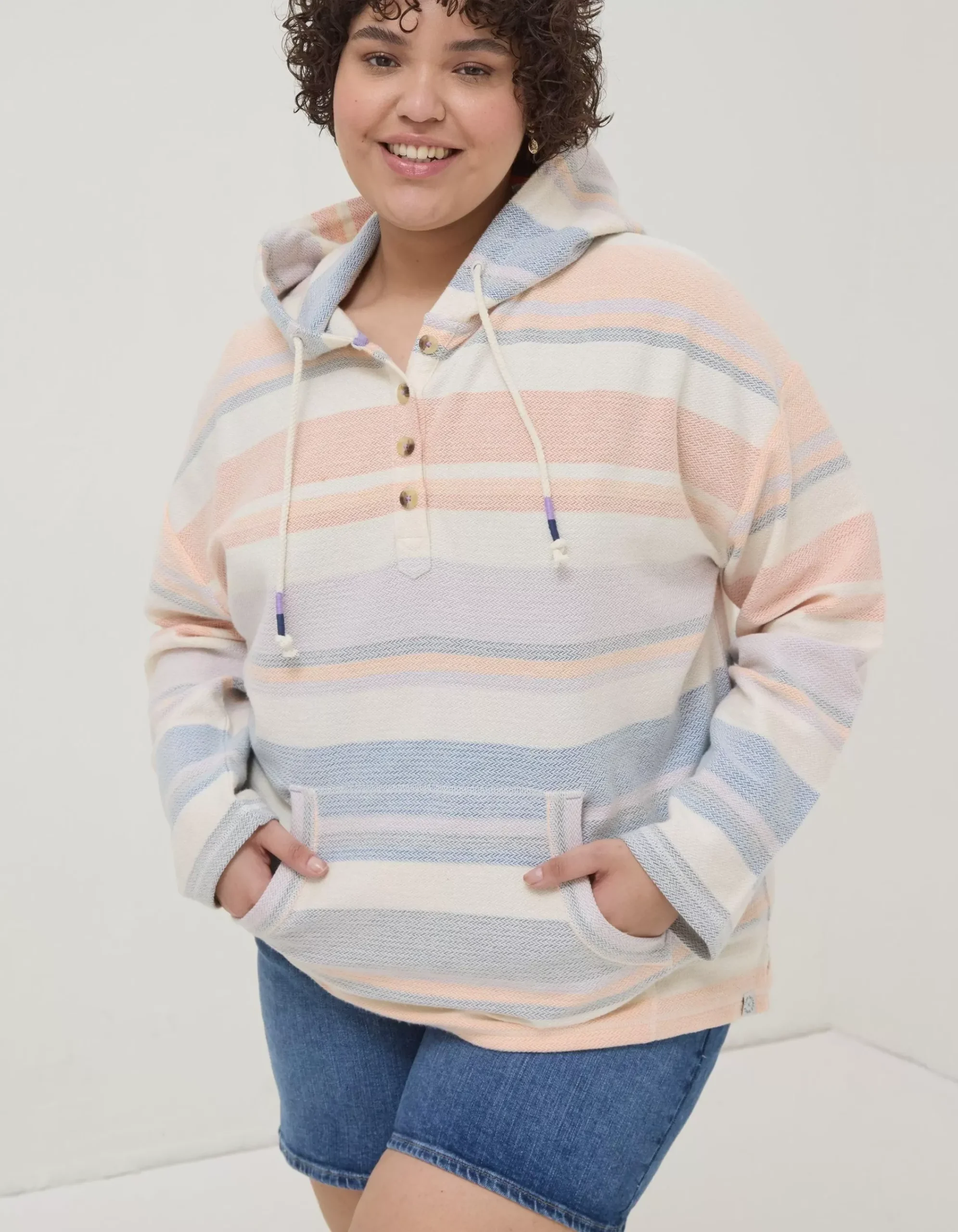 FatFace Daisy Textured Stripe Hoodie Multi Colour Online