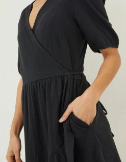 FatFace Danica Jersey Wrap Dress Black Clearance
