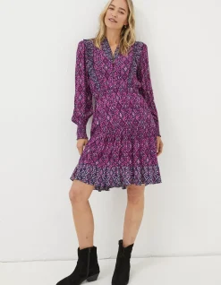 FatFace Darcey Ikat Geo Dress Bright Pnk