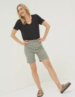 FatFace Darley Denim Shorts Khaki Green Outlet