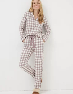 FatFace Debbie Check Pyjamas Gift Box Set Washed Purple Outlet