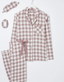 FatFace Debbie Check Pyjamas Gift Box Set Washed Purple Outlet