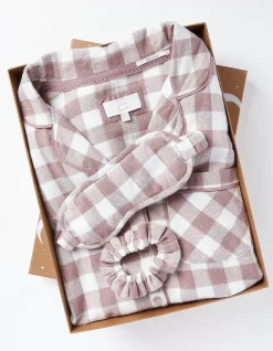 FatFace Debbie Check Pyjamas Gift Box Set Washed Purple Outlet