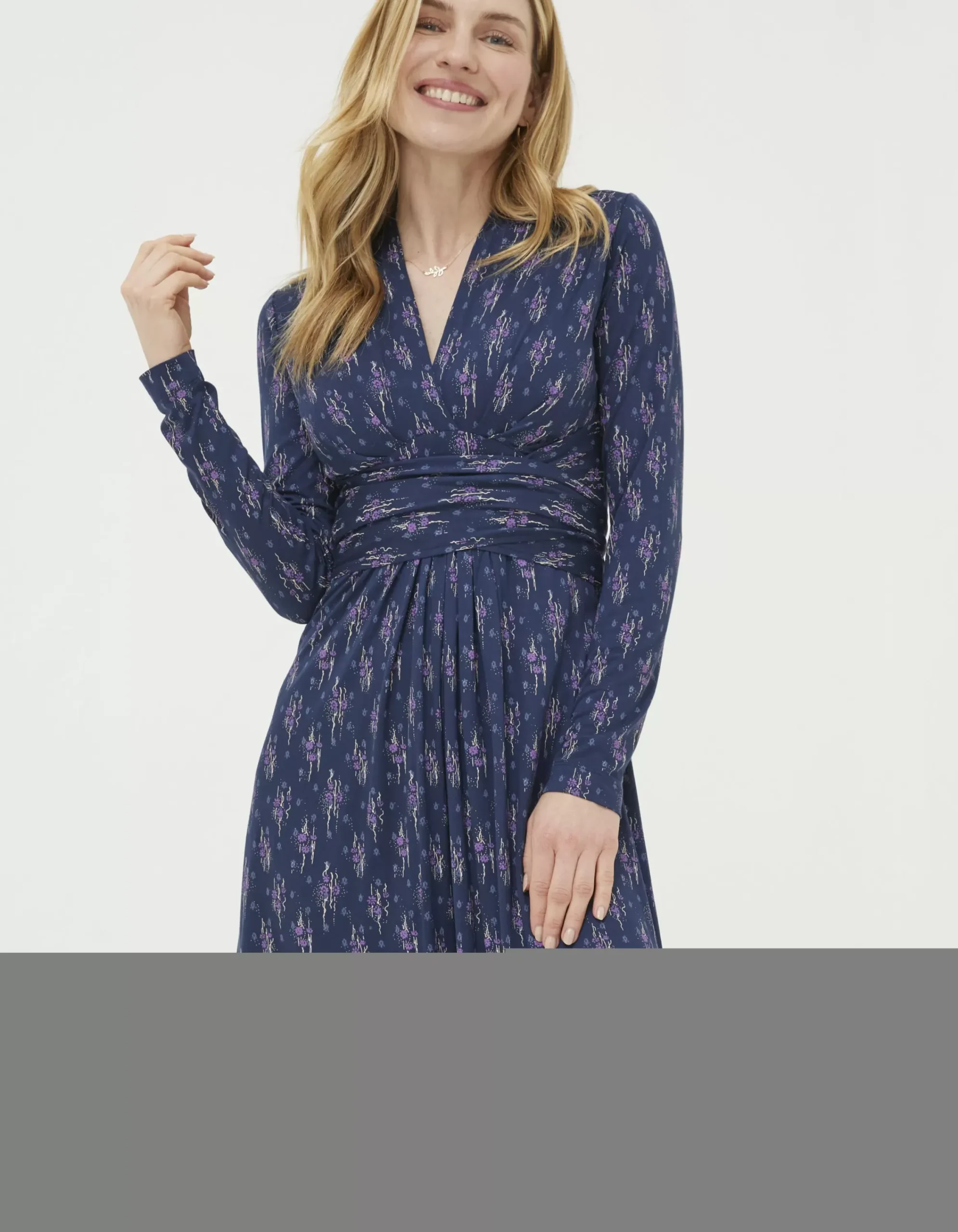 FatFace Delphine Ink Ditsy Jersey Dress Navy New