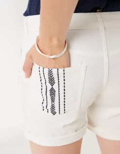 FatFace Denim Embroidered Shorts Ecru