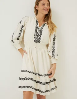 FatFace Devin Embroidered Dress Ivory New
