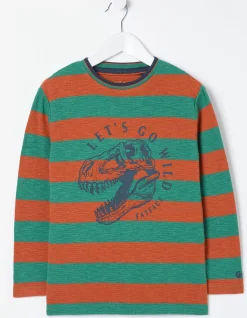 FatFace Dinosaur Long Sleeve T-Shirt Orange Hot