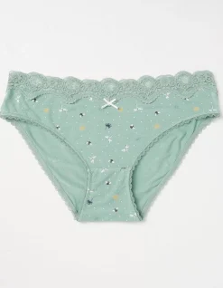 FatFace Ditsy Bee Mini Knickers Green Haze Outlet