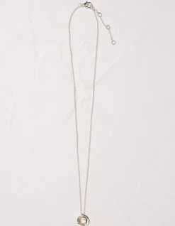 FatFace Double Ring Necklace Silver New