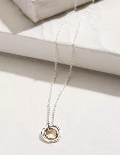 FatFace Double Ring Necklace Silver New