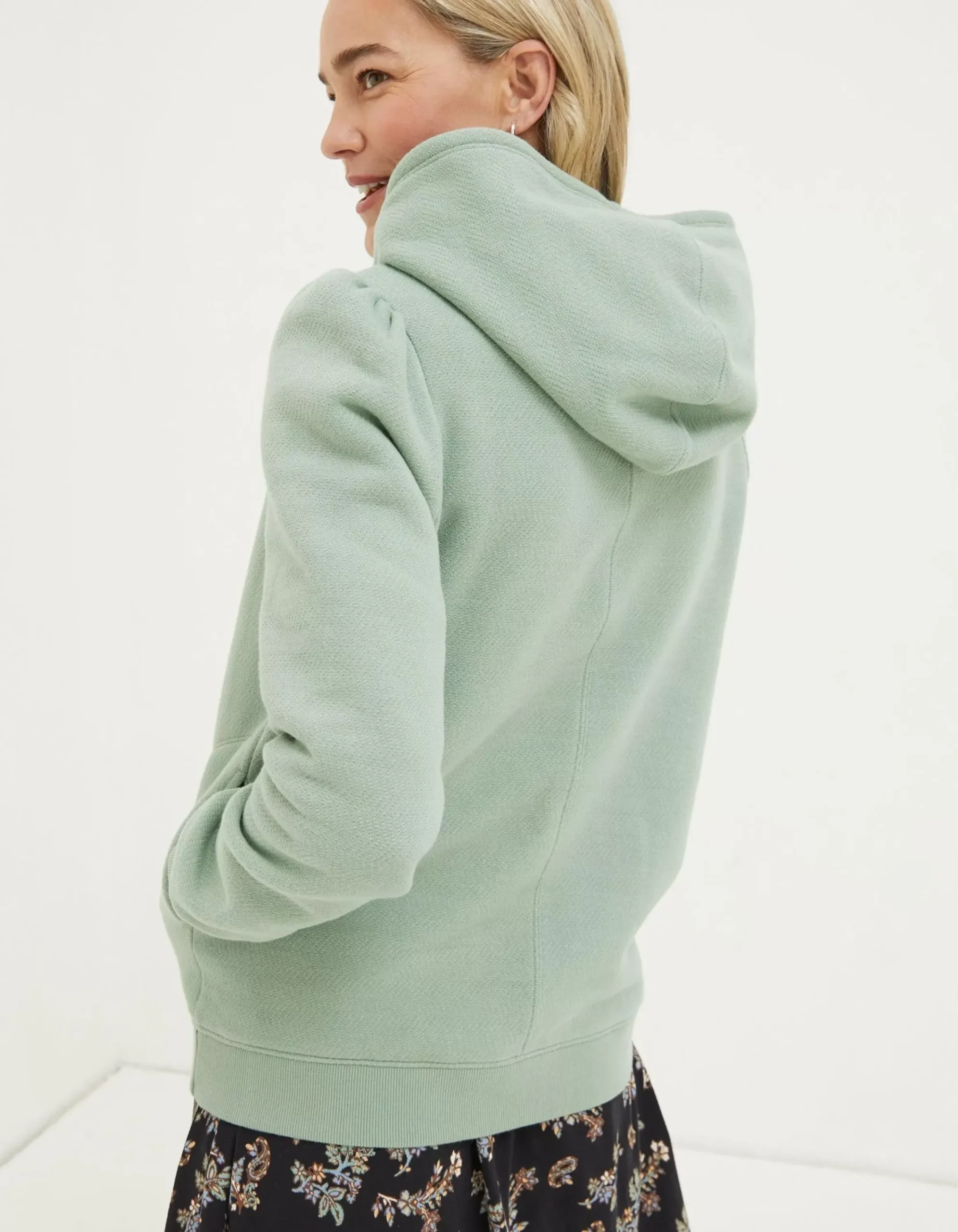 FatFace Edie Textured Overhead Hoodie Sage Green Sale