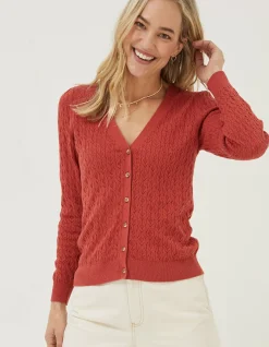 FatFace Elissa Cardigan Rust Red New