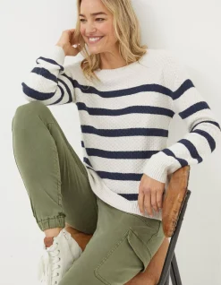 FatFace Ellie Stripe Jumper Ivory Outlet